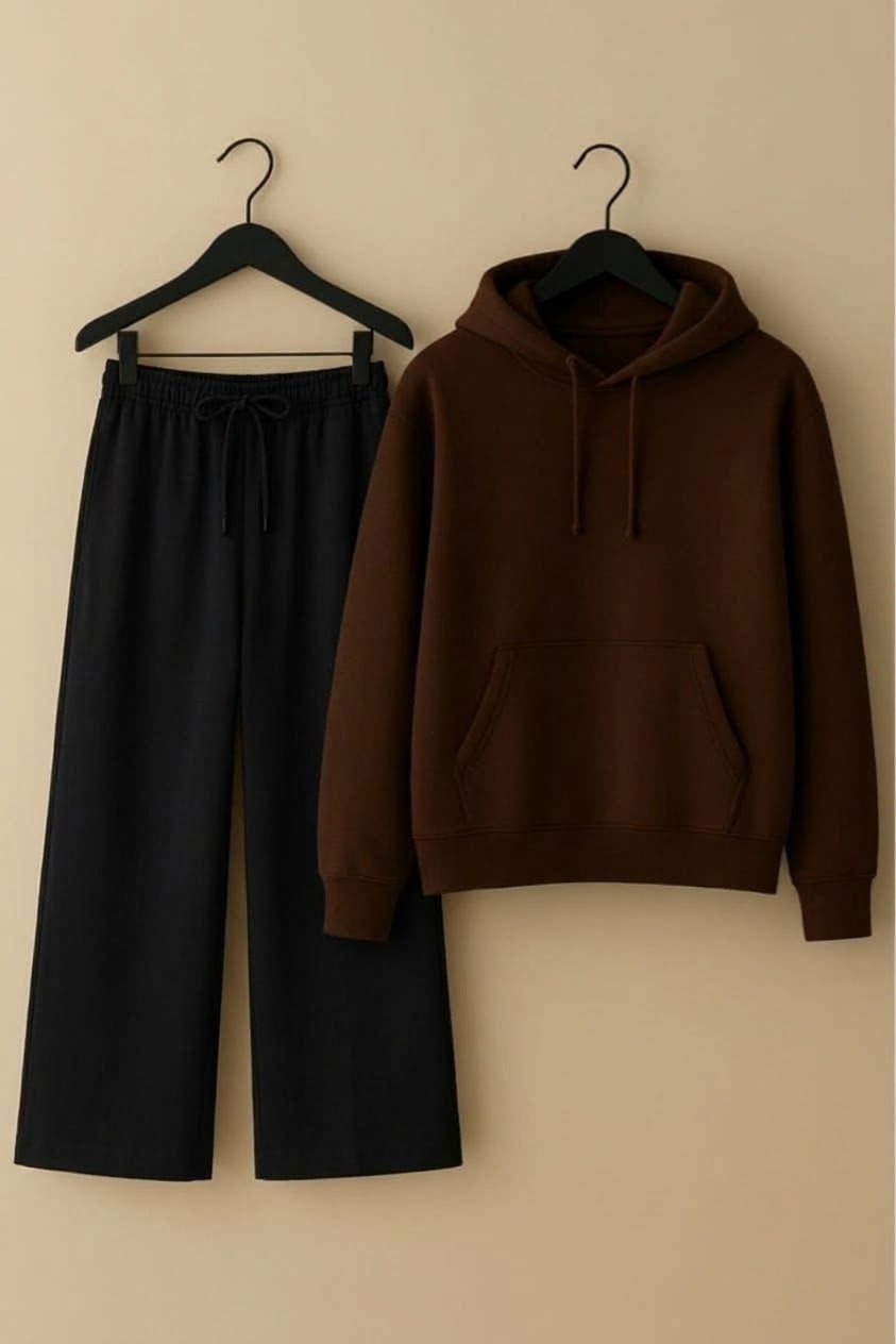 BrownHoodie & Black Trousers