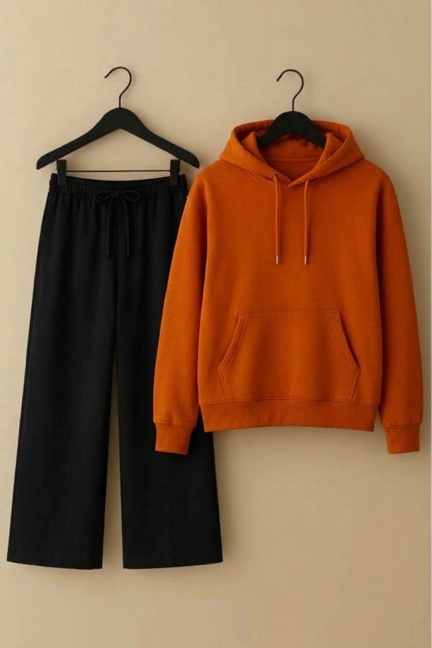 Orange hoodie& Black Trousers
