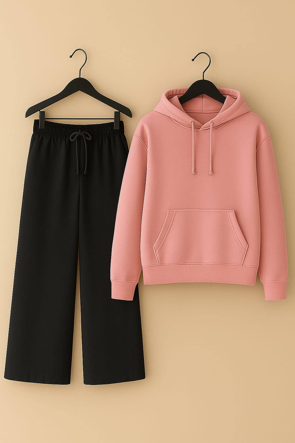 Pink Hoodie & Black Trousers